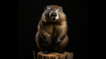 ai gegenereerd portret van wild Europese bever geïsoleerd Aan zwart achtergrond, totem dier bever Aan zwart achtergrond, studio schot foto