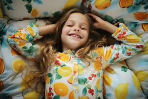 ai gegenereerd bloeiend dromen lente meisje in bloemen elegantie pyjama foto