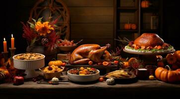 ai gegenereerd halloween pompoen Aan een tafel, heerlijk gebakken voedingsmiddelen Aan de tafel foto