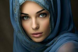 ai gegenereerd mooi Dames vervelend hijab generatief ai foto