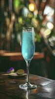 ai gegenereerd schot van blauw Curacao alcoholisch drankjes, schot blauw cocktails en limoen foto