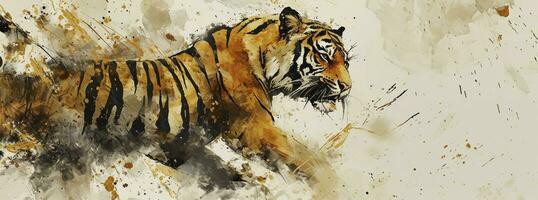 ai gegenereerd de nieuw jaar eps van een gouden tijger, in de stijl van delicaat inkt wast, draak kunst, abstract expressionistisch spatten. foto