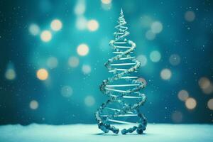 ai gegenereerd blauw Kerstmis boom gemaakt omhoog met dna structuur Gezondheid concept bokeh wazig achtergrond kopiëren ruimte foto
