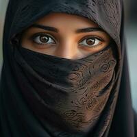 ai gegenereerd moslim meisje met hijab foto