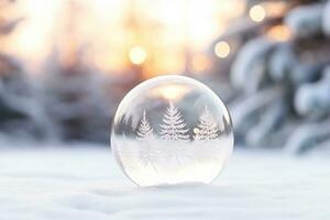 ai gegenereerd Kerstmis boom Aan glas wereldbol ornament foto