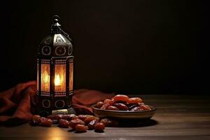 ai gegenereerd sier- Arabisch lantaarn gloeiend voor moslim heilig maand Ramadan kareem foto