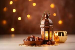 ai gegenereerd sier- Arabisch lantaarn gloeiend voor moslim heilig maand Ramadan kareem foto