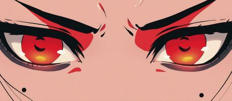 ai gegenereerd tekenfilm gezicht detailopname met rood ogen. illustratie voor animatie, manga in Japans stijl foto