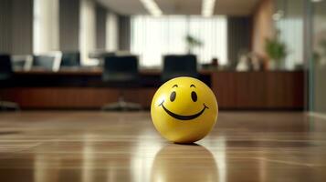 ai gegenereerd een geel glimlachen bal kan promoten een positief werk omgeving. generatief ai foto