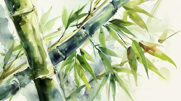 ai gegenereerd waterverf bamboe met bladeren foto
