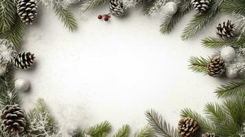 ai gegenereerd Kerstmis vakantie samenstelling van Spar boom takken met kopiëren ruimte foto