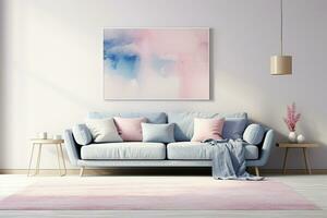 ai gegenereerd 3d weergegeven minimaal stijl modern leven kamer interieur ontwerp met sofa foto
