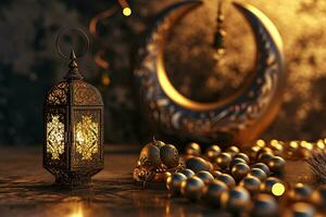 ai gegenereerd 3d weergegeven sier- Arabisch lantaarn gloeiend uitnodiging voor moslim heilig maand Ramadan kareem foto