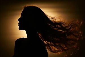 ai gegenereerd silhouet van een vrouw staand met lang haar- foto