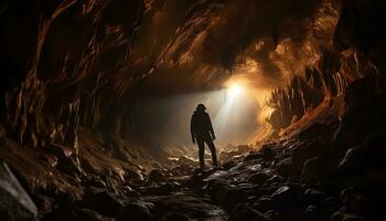 ai gegenereerd onthulling mysteries in de diepten van speleologie foto