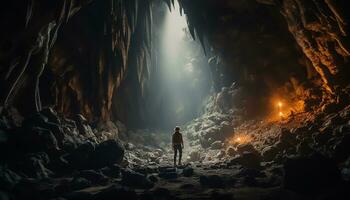 ai gegenereerd onthulling mysteries in de diepten van speleologie foto