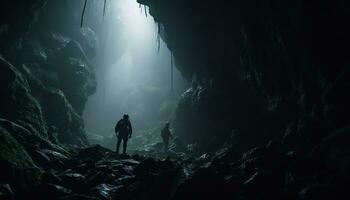 ai gegenereerd onthulling mysteries in de diepten van speleologie foto