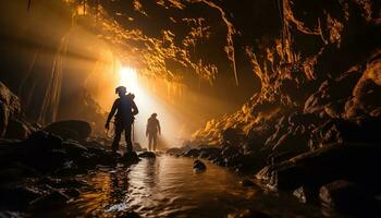 ai gegenereerd onthulling mysteries in de diepten van speleologie foto