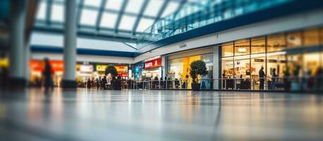 ai gegenereerd vervagen beeld achtergrond van boodschappen doen winkelcentrum foto