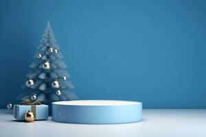 ai gegenereerd 3d weergegeven podium Scherm voor vrolijk Kerstmis evenement foto