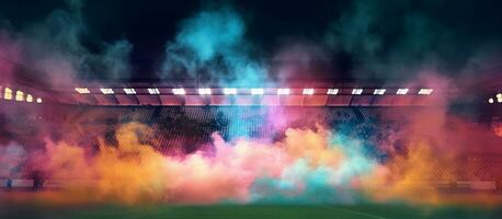 stadion arena lichten en rook foto