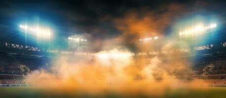 stadion arena lichten en rook foto