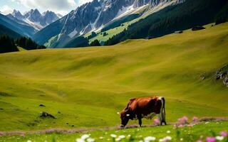 ai gegenereerd oostenrijks alpine pracht idyllisch begrazing in Tirol weide ai gegenereerd foto