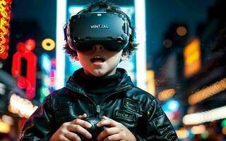 ai gegenereerd reis in de toekomst een verhaal van virtueel realiteit wonderen en gaming vraagt zich af ai gegenereerd foto