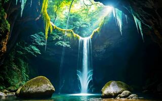 ai gegenereerd ondergronds grot waterval verborgen schoonheid ai gegenereerd foto