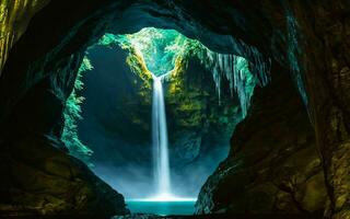 ai gegenereerd ondergronds grot waterval verborgen schoonheid ai gegenereerd foto