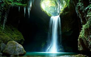 ai gegenereerd ondergronds grot waterval verborgen schoonheid ai gegenereerd foto