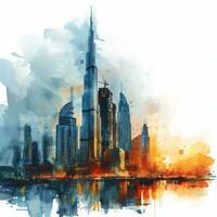 ai gegenereerd Dubai stad horizon met een hoog toren gemaakt met generatief ai technologie foto
