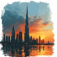 ai gegenereerd Dubai stad horizon met een hoog toren gemaakt met generatief ai technologie foto