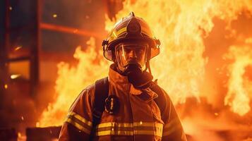 ai gegenereerd brandweerman werken in brandend gebouw brandweerman Aan vlam achtergrond generatief ai foto