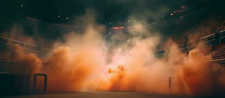 ai gegenereerd stadion arena lichten en rook foto