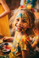 ai gegenereerd gezicht schilderij feest kinderen uitstralend vreugde Bij verjaardag viering foto