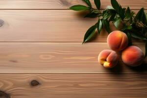 ai gegenereerd voorraad foto van perzik fruit in de keuken tafel professioneel reclame voedsel fotografie