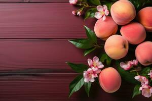 ai gegenereerd voorraad foto van perzik fruit in de keuken tafel professioneel reclame voedsel fotografie