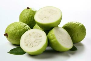 ai gegenereerd voorraad foto van rijp guava fruit in de keuken tafel professioneel reclame voedsel fotografie