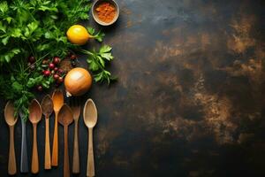 ai gegenereerd foto van voedsel ingrediënten met een keuken tafel achtergrond professioneel reclame voedsel fotografie