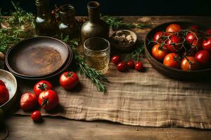 ai gegenereerd foto van voedsel ingrediënten met een keuken tafel achtergrond professioneel reclame voedsel fotografie
