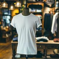 ai gegenereerd duidelijk t-shirt in Aan een mannequin voor mockup foto