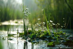 ai gegenereerd een boeiend beeld vastleggen de kalmte van wetlands foto