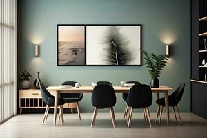 ai gegenereerd 3d weergegeven minimaal stijl modern dining kamer met en interieur ontwerp met stoel en dining tafel foto