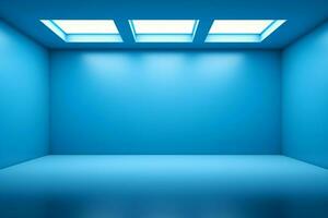 ai gegenereerd creatief Scherm leeg blauw kamer ontworpen voor artistiek tentoonstellingen foto