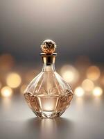 ai gegenereerd een fles van parfum zittend Aan top van een tafel, draag- een fles van parfum, geven 3d stijl. ai generatief foto