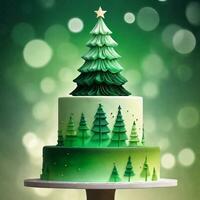 ai gegenereerd een moe taart met minimalistisch Kerstmis boom silhouetten in tinten van groente, variërend van donker naar licht. ai generatief foto