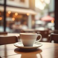 ai gegenereerd koffie kop Aan de tafel in een koffie winkel. ai generatief foto