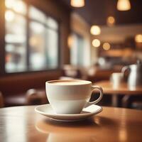 ai gegenereerd koffie kop Aan de tafel in een koffie winkel. ai generatief foto