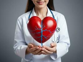ai gegenereerd Valentijnsdag dag medisch concept dokter met hart 3d geven foto